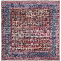 Rugs.com Maahru Collection Washable Rug – 5 Ft Square Pink Low-Pile Rug Perfect For Living Rooms, Kitchens, Entryways