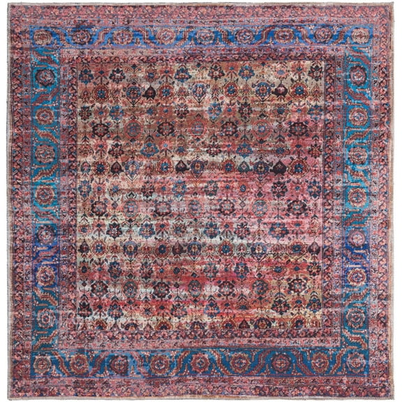 Rugs.com Maahru Collection Washable Rug – 5 Ft Square Pink Low-Pile Rug Perfect For Living Rooms, Kitchens, Entryways