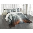 thumbnail image 3 of Ambesonne Nature Quilted Bedspread Set 3 Pcs, Autumn Sky and Leaves, Queen Size, Grey Red, 3 of 5