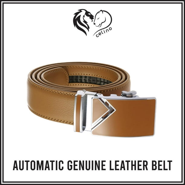 Celino Tan Adjustable Ratchet Slide Buckle 100% Genuine Leather Belt for Men,  One Size Fits All, Made in Europe 