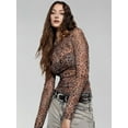 thumbnail image 4 of Womens Mesh Tops Lace Long Sleeve Shirts Crewneck Slim Fitted Outfits See Through Blouses Flower Color S, 4 of 8