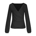thumbnail image 5 of XFLWAM Women's Long Sleeve Wrap Tops Sexy Casual Waffle Knit V Neck Shirts Slim fit Ruched Top Blouses Summer, 5 of 7