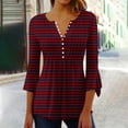 thumbnail image 1 of RXIRUCGD T-Shirt Blouse Décontractée à Manches Courtes Imprimé Mode Rayé pour Femmes, Vin, Taille : S, 1 of 5
