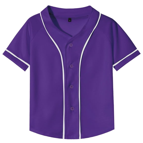 GiLiling Boys Baseball Jersey Kids Short Sleeve Girls Hip Hop T Shirt Toddler Sport Button Down Jersey Shirt (Purple, 5-6 Years)