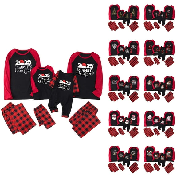 Xcmzpl Matching Pajamas for Family Men Christmas Loungewear 2 Piece Sets Santa Cluas Graphic Tees Palid Long Pants for Xmas Party