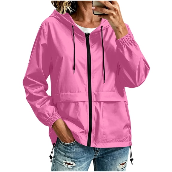 Womens Rain Jackets 2026 Plus Size Lightweight Raincoats Waterproof Hooded Zipper Windbreaker Outdoor Hiking Coat with Pockets