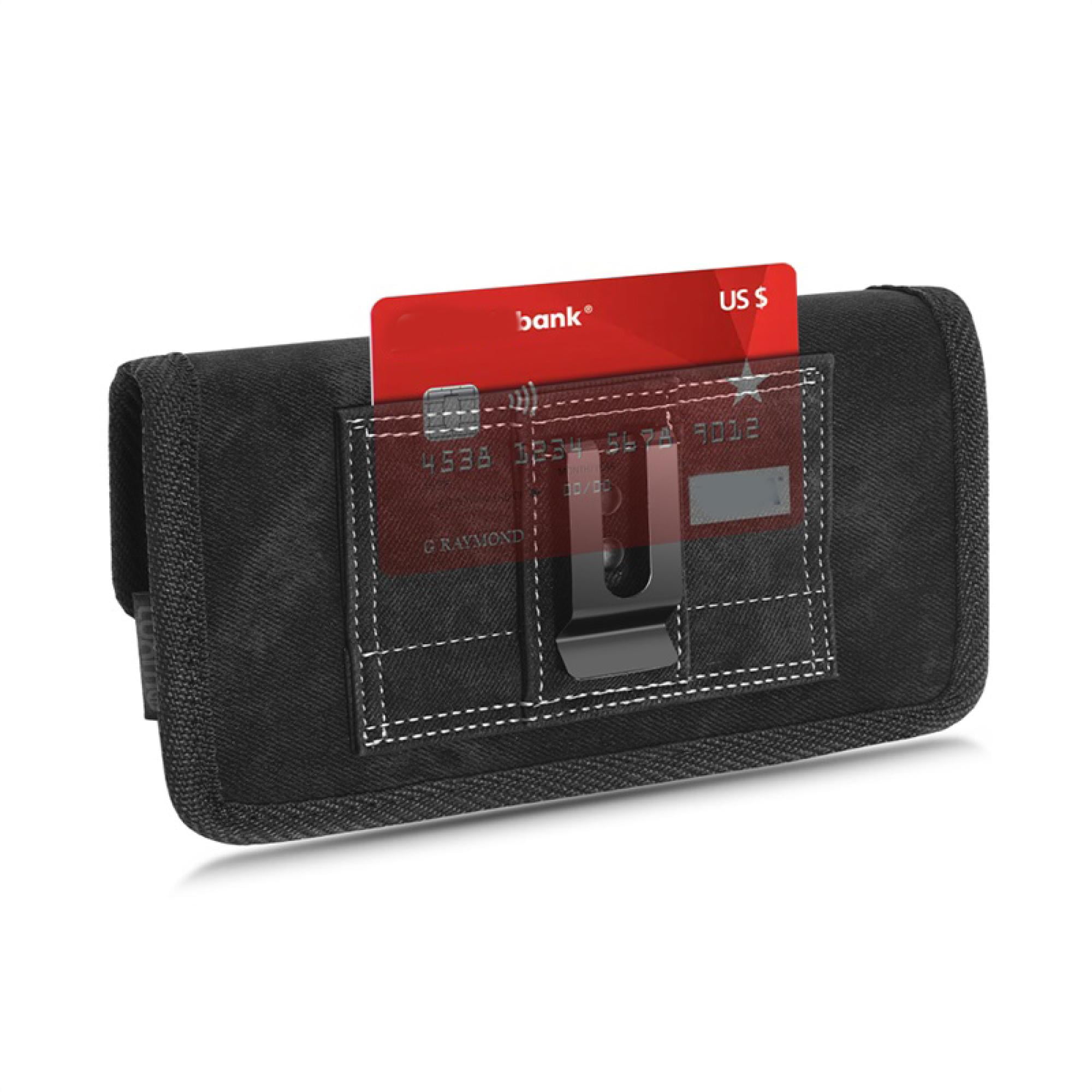 Large Horizontal Universal Fabric Pouch – Black Denim with Dual Card Slots