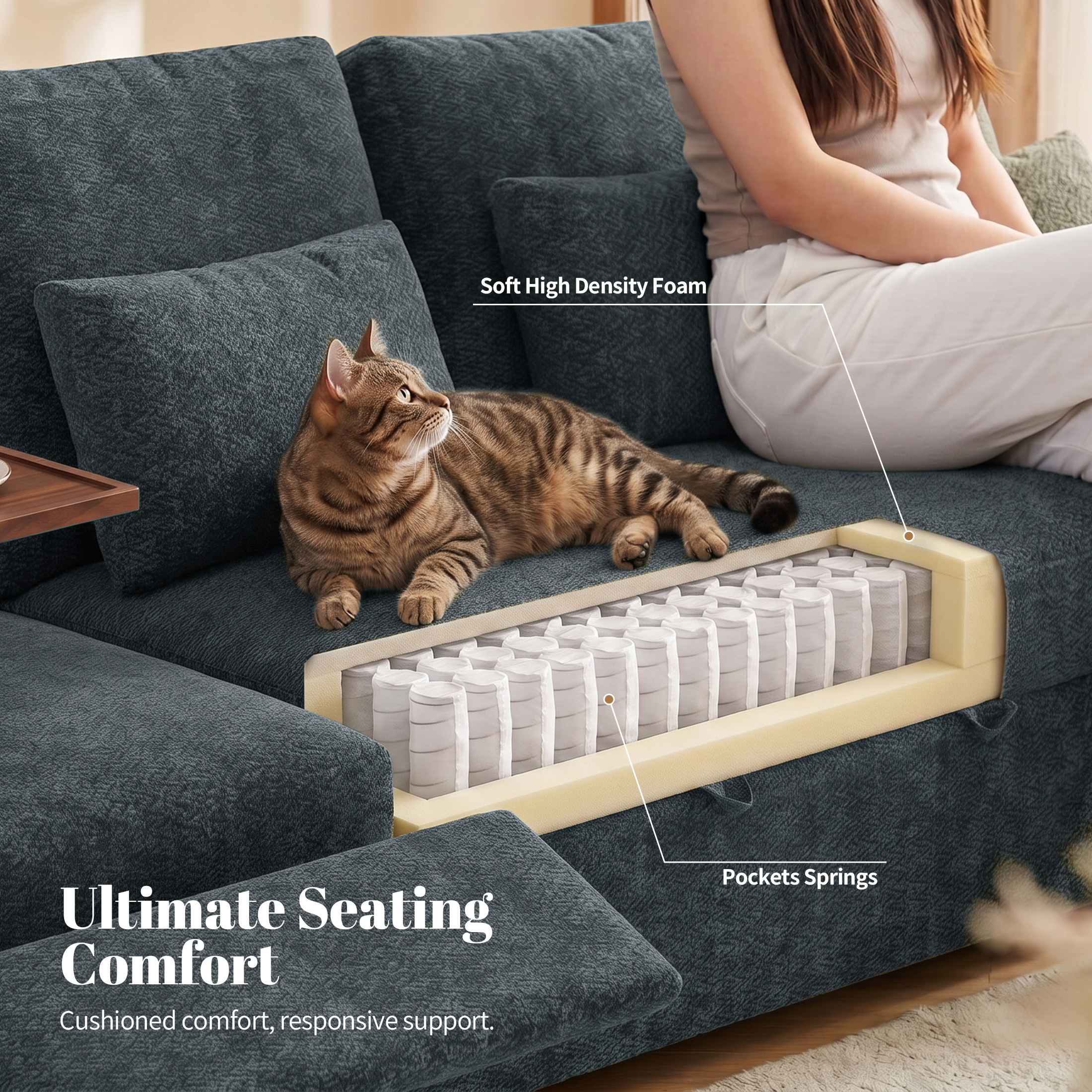 Aenkyo 81" 3-in-1 Convertible Sleeper Sofa with Pull Out Bed and Recliner, Adjustable Backrest, Blue