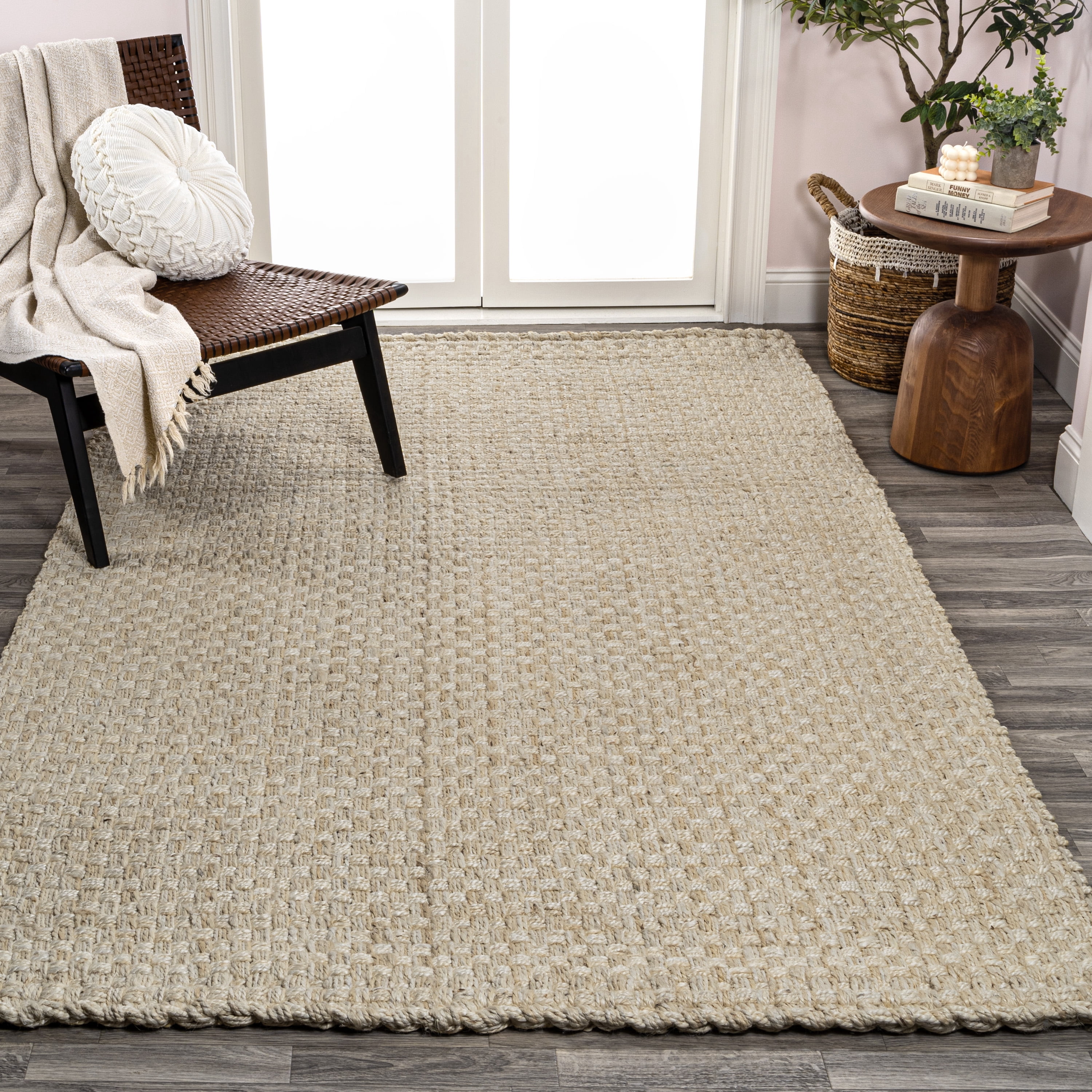 JONATHAN Y NATURAL FIBER 5 x 8 Area Rug, Estera Hand Woven Boucle Chunky Jute - Ivory, NFR102B-5