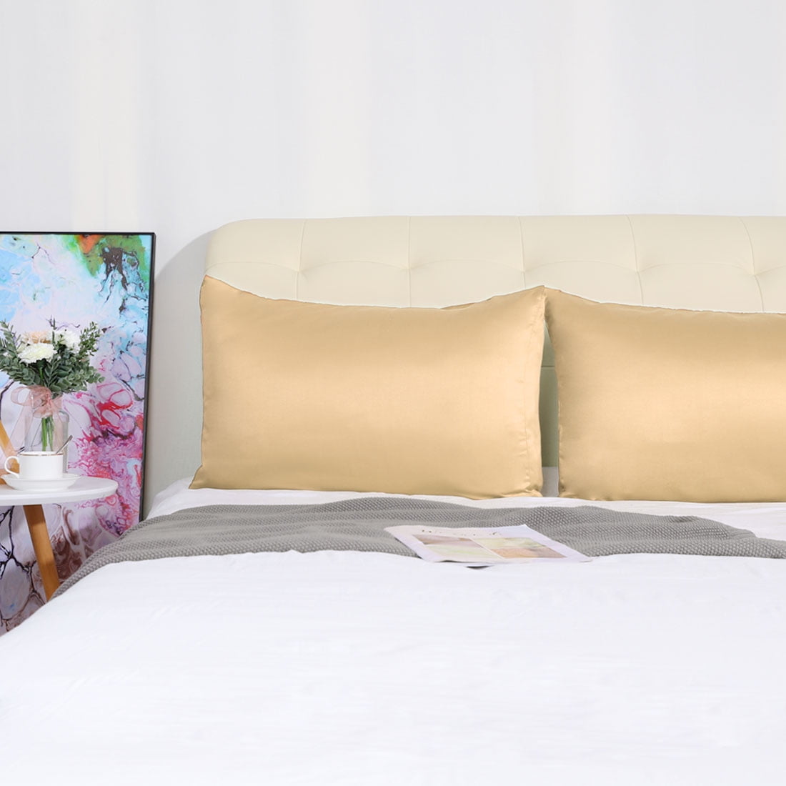 PiccoCasa 4 Pack Silk Satin Pillowcases Envelope Pillow Covers Queen Champagne