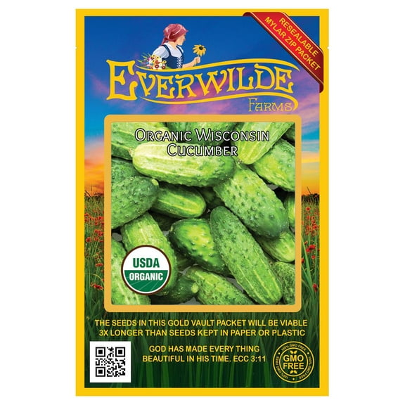Everwilde Farms - 50 Organic Wisconsin Cucumber Seeds - Gold Vault Jumbo Bulk Seed Packet