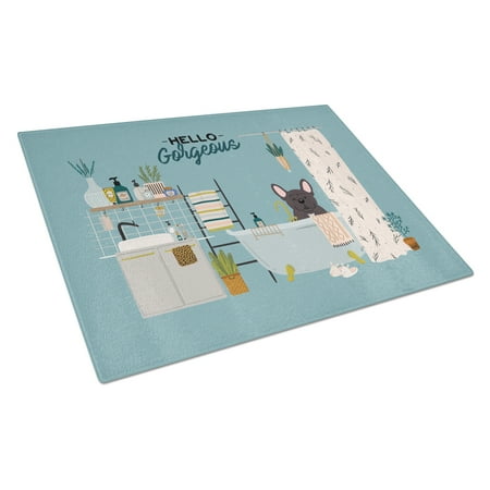 

Carolines Treasures CK7431LCB Brindle French Bulldog in Bathtub Glass Cutting Board Large 12H x 16W multicolor
