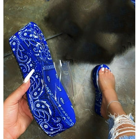 

Toyella Women s Sandals With Thick-soled Printed Flip Flops And Large Mid-heel Blue shoes 36