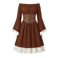 thumbnail image 2 of Renaissance Dresses for Women Gothic Witch Dress Off Shoulder Bell Sleeve Lace Up Corset Tiered Ruffle Medieval Peasant Gothic Halloween Dress Brown XL, 2 of 8