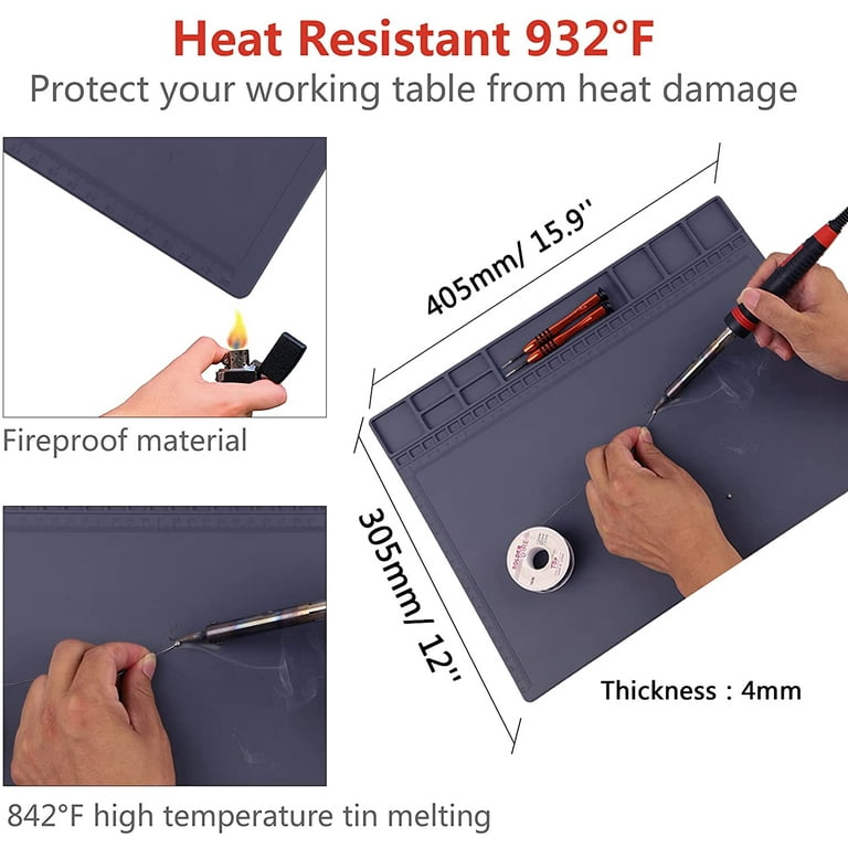 Heat Insulation Silicon Repair Mat Soldering Station Mat 932°F Anti-Static Magnetic  Mat for Electronic Phone Laptop Watch Repair