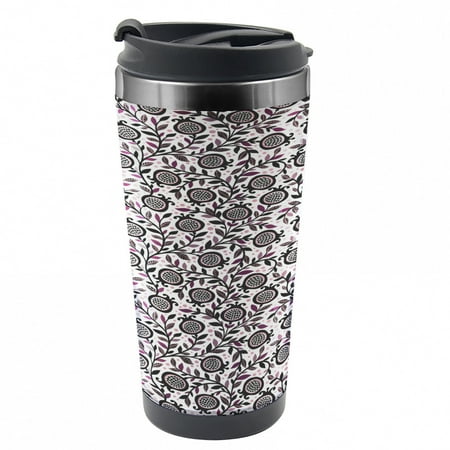 

Garden Art Travel Mug Pomegranate Floral Steel Thermal Cup 16 oz by Ambesonne