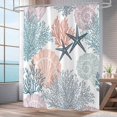 thumbnail image 2 of Nautical Coastal Shower Curtain, Ocean Beach Seashell Starfish Themed Shower Curtain for Bathroom Decor, Marine Underwater Waterproof Fabric Shower Curtain Set with Hooks, 72x72, Coral, 2 of 6