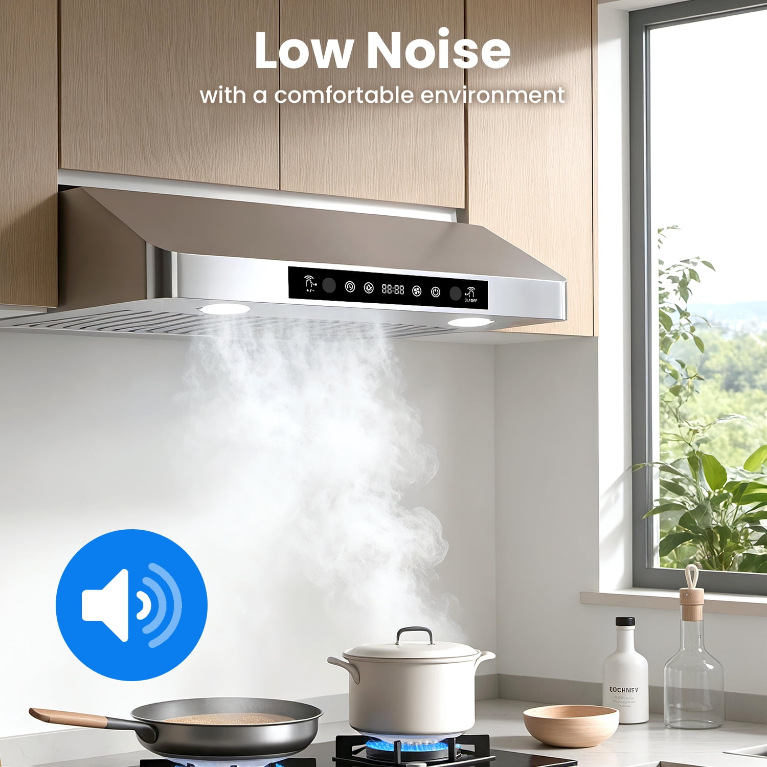ICYBER BOOM 30 Inch Under Cabinet Range Hood, 750 CFM Max Airflow Stainless Steel Kitchen Vent Hood, Gesture & Remote Control, 3 Speeds, 3-Min Delay, 65 dB, LED Lamp