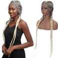 thumbnail image 5 of SEGO 35" Extra Long 100% Hand Braided 360 Swiss Lace Front Light Brown Double Dutch Braided Wigs with Baby Hair for Women Heat Resistant Lightweight Synthetic Cornrow Braids Twisted Braids Wig, 5 of 8