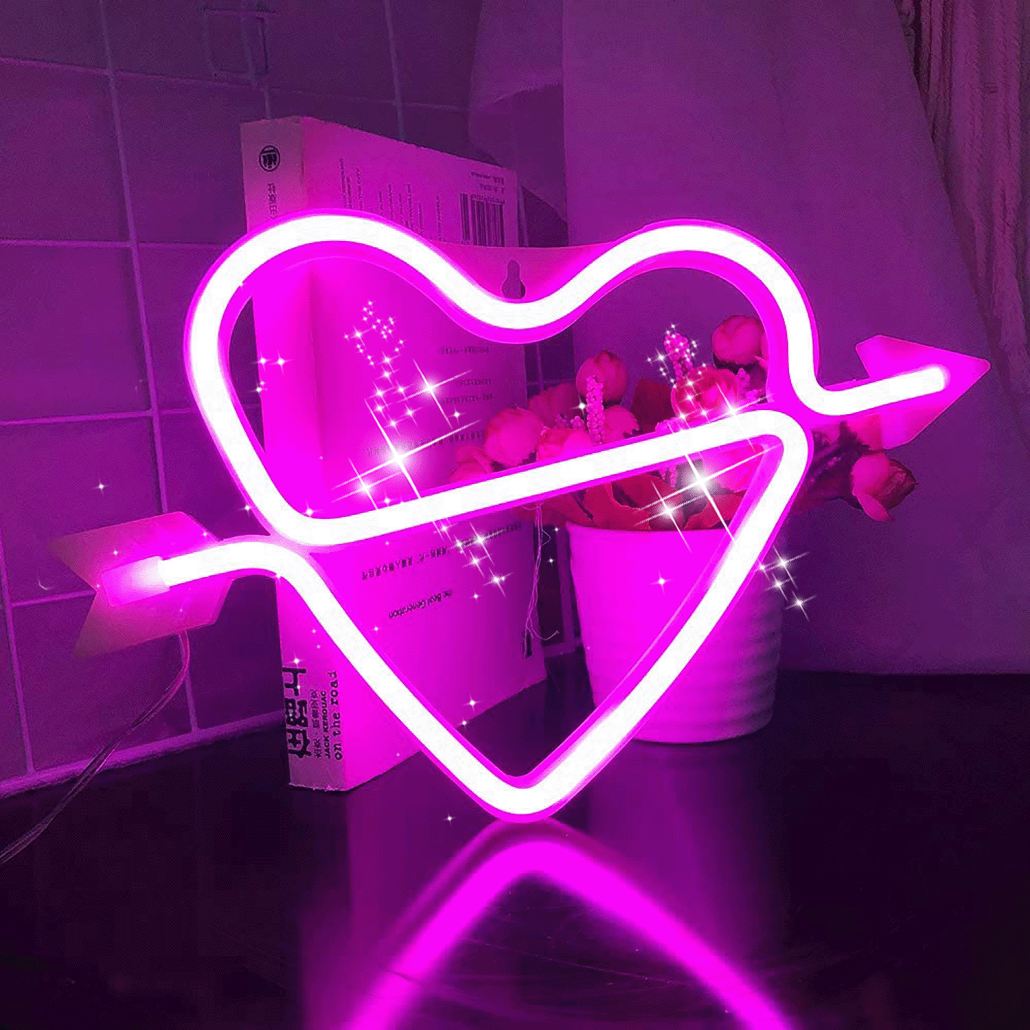 LED Neon Sign Lamp Love Heart Shaped Night Light Wall Background Christmas Decor 