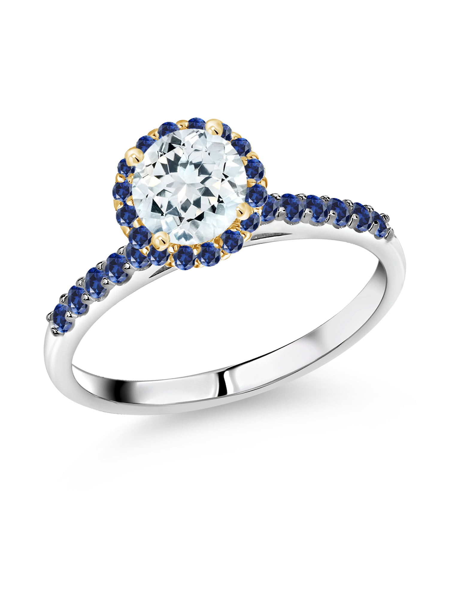 Available 5,6,7,8,9 Gem Stone King 1.15 Ct Blue Mystic Topaz Created Sapphire 18K Yellow Gold Plated Silver Ring 