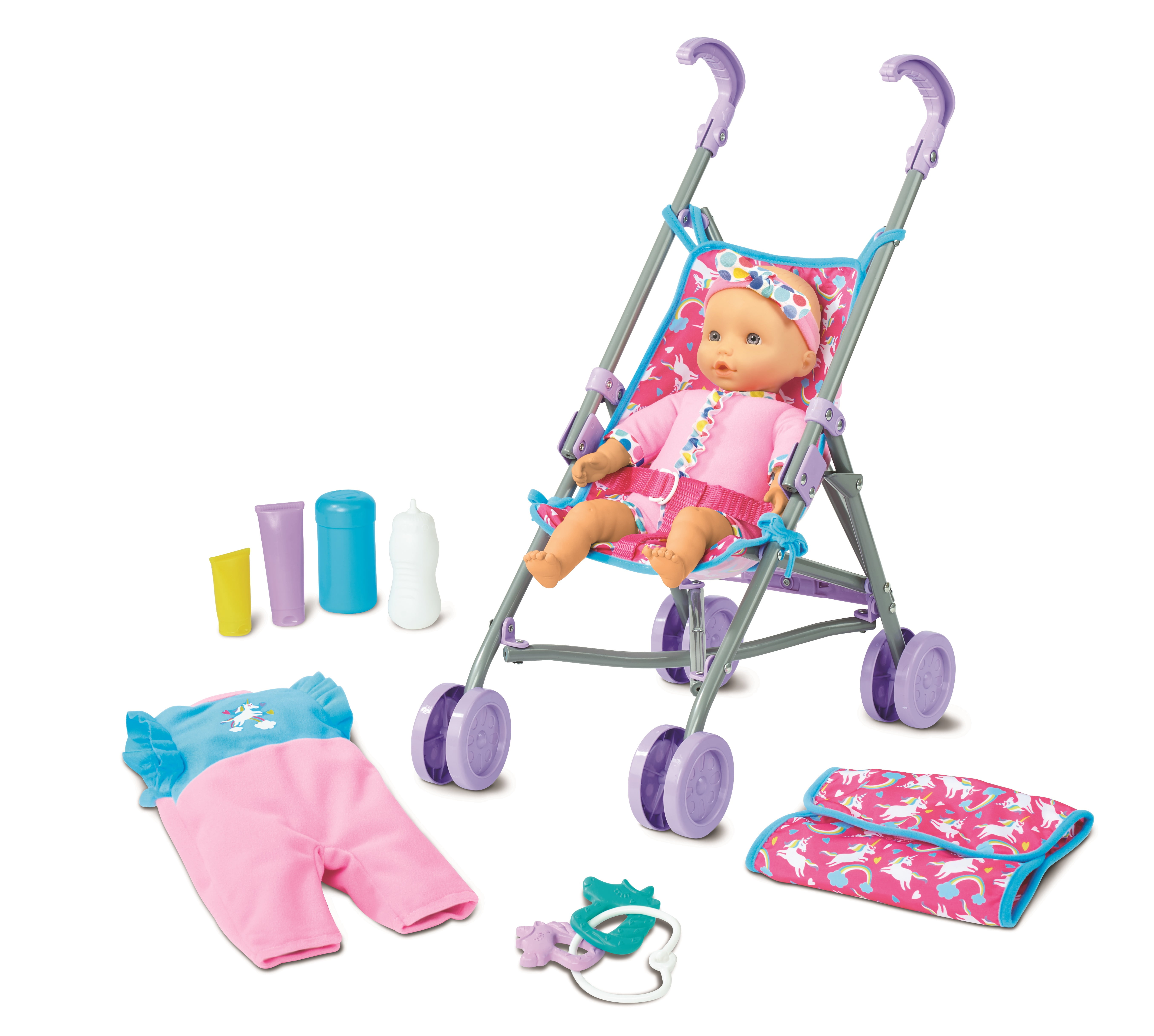Kid Connection 10-Piece Baby Doll & Stroller Set, Light Skin Tone