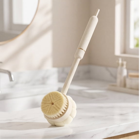 2-in-1 Adjustable Double-Sided Bath Brush - Long Handle Back Scrubber with Soft Bristles & Foam Mesh, Extendable Body Brush for Shower and Exfoliating