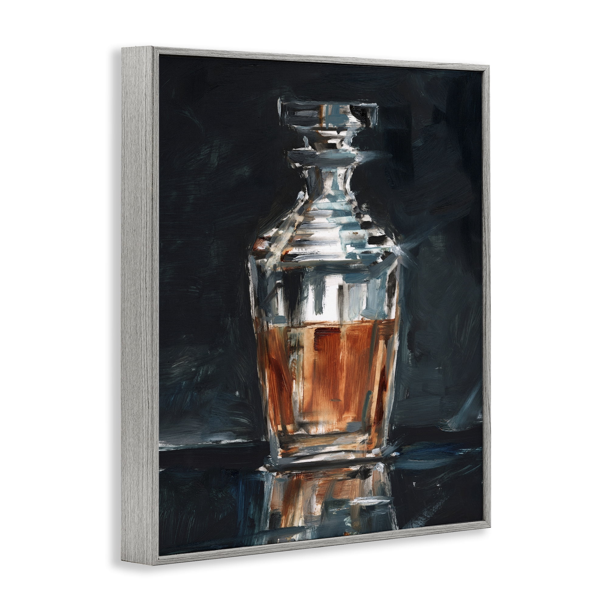 Stupell Industries Whiskey Decanter Still Life Food & Beverage Painting Gray Framed Art Print Wall Art, 11 x 14