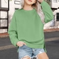 thumbnail image 2 of kamemir Girls Crewneck Sweatshirt Long Sleeve Pullover Tops Drop Shoulder Sweatshirts Side Split(Light Green,11-12 Years), 2 of 6
