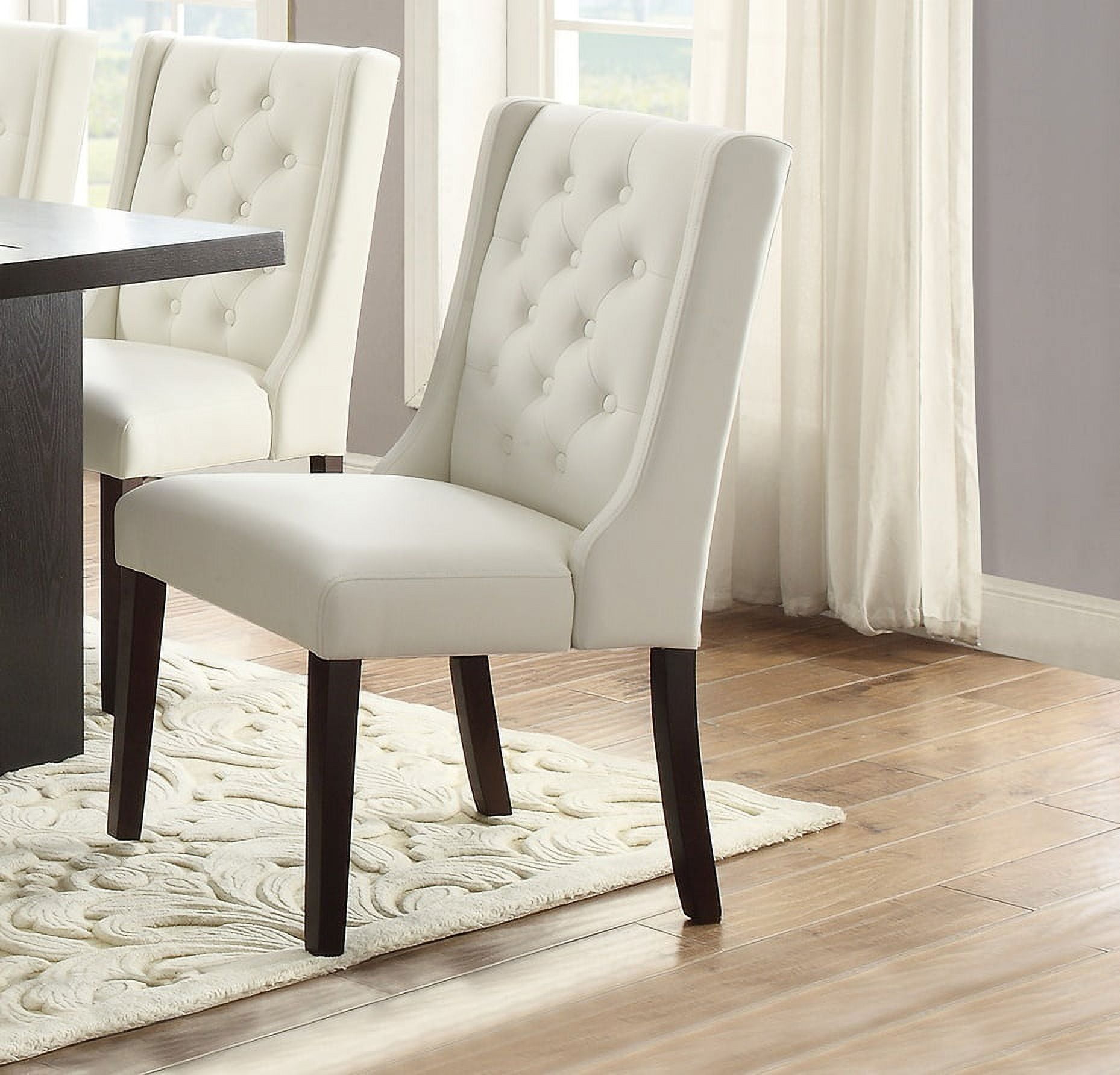 White leather online tufted dining chairs