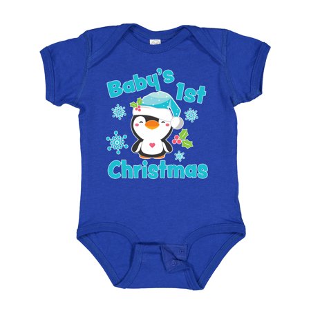 

Inktastic Baby s 1st Christmas with Cute Penguin and Snowflakes Gift Baby Boy or Baby Girl Bodysuit