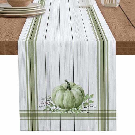 nqOlkjepod Sage Green Pumpkin Table Runner 108 Inches Long Farmhouse Dress Scarves, Thanksgiving Fall Leaf Retro Stripe Dining Tablerunner for Coffee Table/Kitchen Island/Party Décor, 13" x 108"