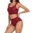 thumbnail image 5 of WREESH Womens Two Piece Swimsuit Crop Camisole Top High Waisted Bikini Fashion Solid Color Comfortable Loose Swimsuit Top Blouse Casual Attractive Beach Bathing Suit Wine, 5 of 6