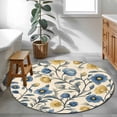 thumbnail image 4 of Vintage Blue Yellow Round Area Rug 4 FT, Non Slip Indoor Outdoor Rug, Spring Enchanted Garden Florals Washable Soft Circular Carpet Non-Shedding Floor Mat for Coffee Table Nursery Foyer Balcony, 4 of 8