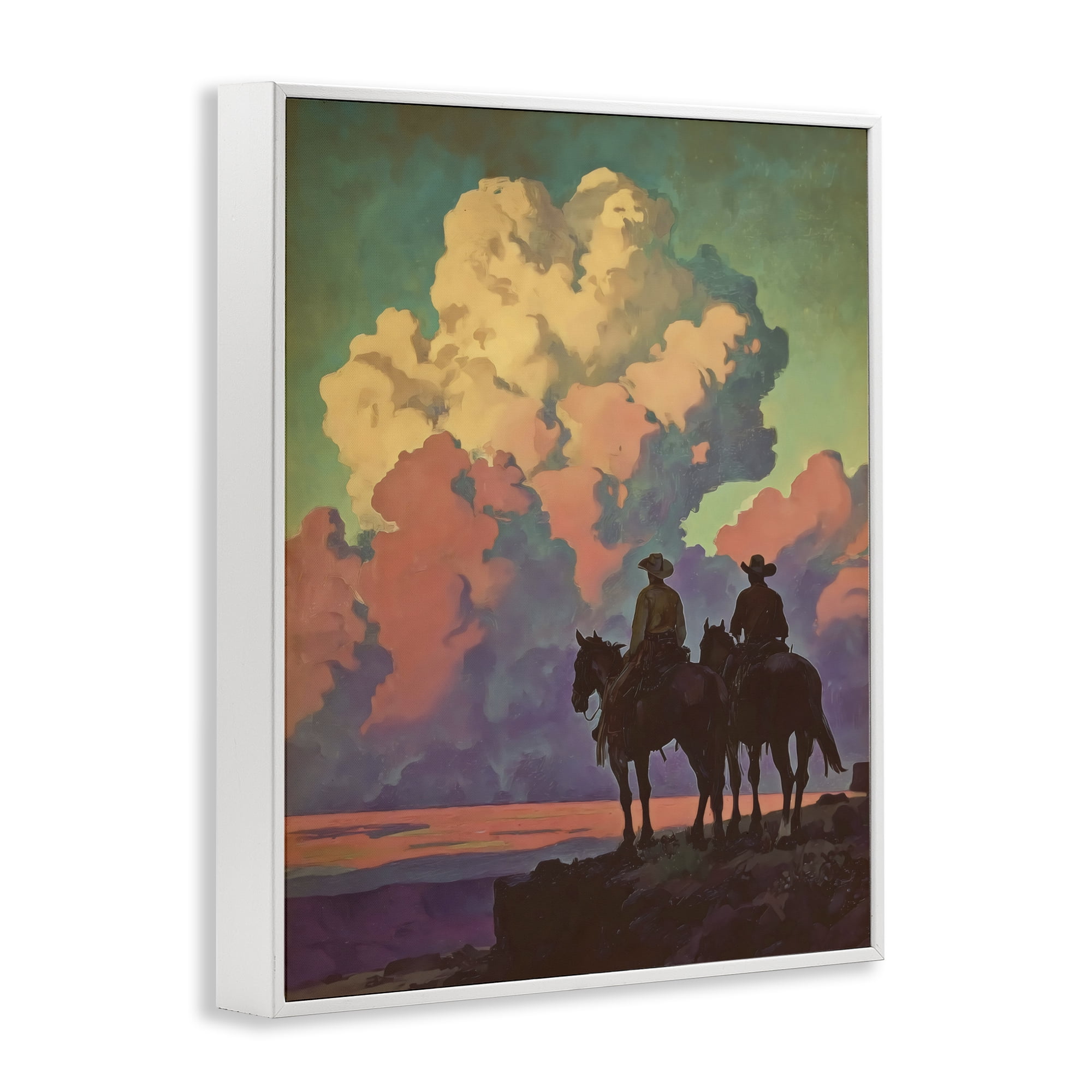 Stupell Industries Cowboys Silhouetted Against Clouds White Framed Giclee Art, design by Arlington Prints