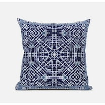 Geostar Wreath Palace Throw Fabric Pillow with Zip in Indigo White Green 18x18