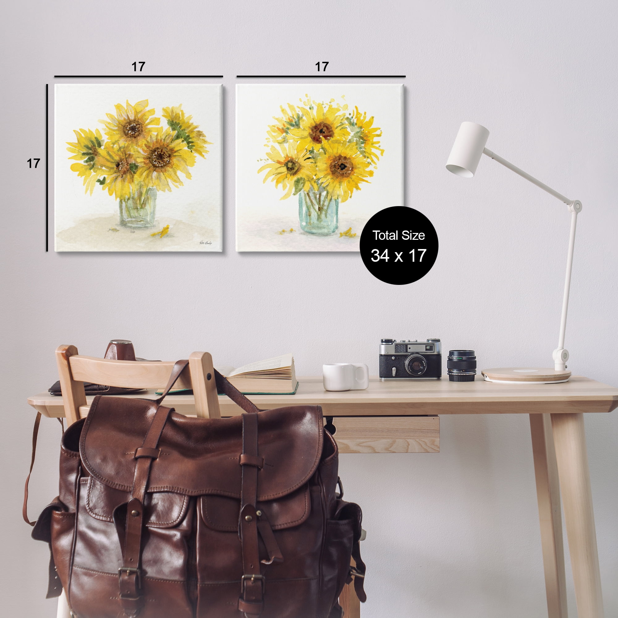Stupell Industries Sunflower Bouquet Jar Plants & Flowers Painting Wrapped Canvas Art Print Wall Art, 17 x 17, Set of 2