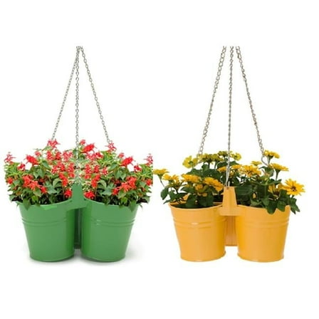 8117E AG-SAFF S-2 Enameled Galvanized Triple Hanging Planter - Set of 2