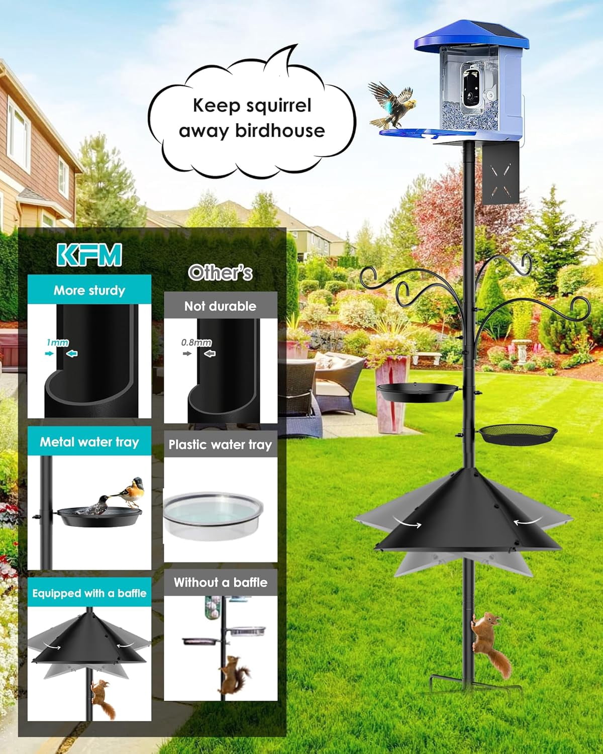 Bird Feeder Pole Squirrel Proof, 92 Inch Heavy Duty Bird Feeder Pole for Outdoor Metal Pole Birds Feeding Station for Wild Birds Watching Attracting (BirdsHouse Not Included)