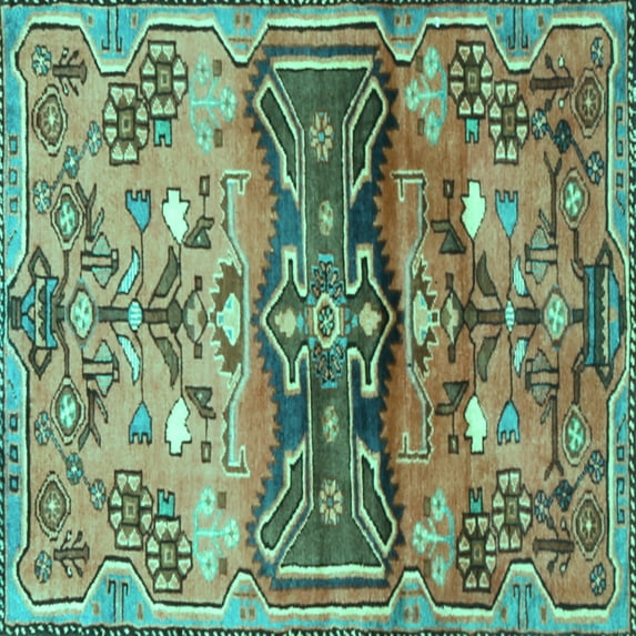 Ahgly Company Machine Washable Indoor Square Animal Turquoise Blue Traditional Area Rugs, 7' Square