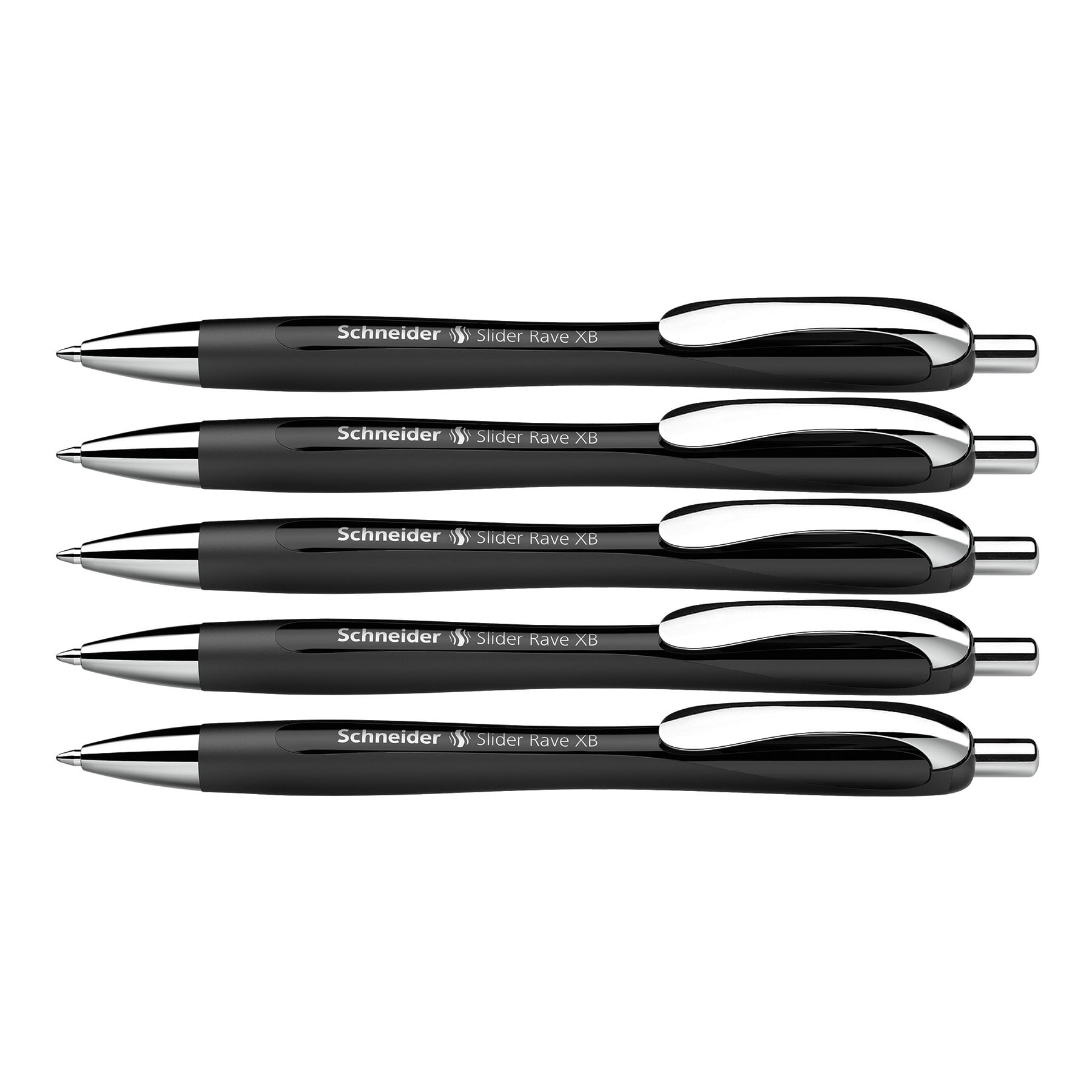 Schneider Slider Rave XB Retractable Ballpoint Pens, Black Barrel/Blue Ink, Box of 5