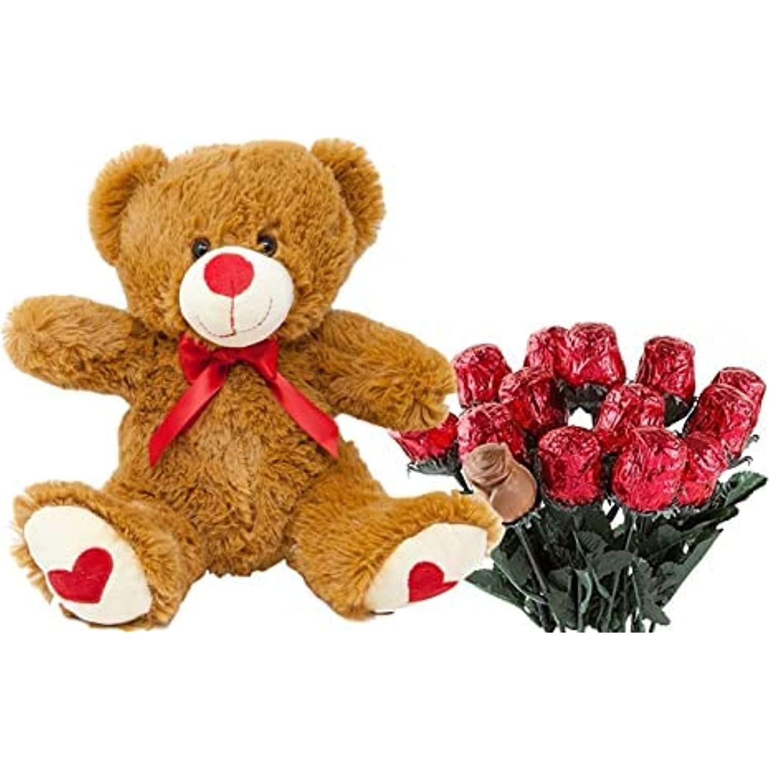 Gift Basket Teddy Bear Plush 9 Inches (Color May Vary) & A Dozen