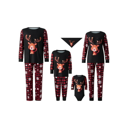 

Peyakidsaa Family Christmas Pjs Matching Sets for Couples Adults Kids Sleepwear Elk Plaid Xmas Jammies