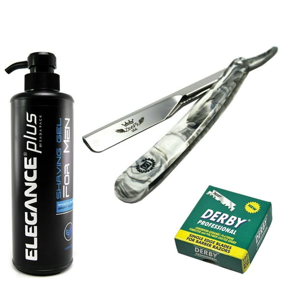 CUT THROAT BARBER SHAVING RAZOR ELEGANCE EARTH SHAVING GEL 100 BLADES MARBLE