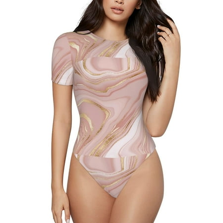 Zeuib Rose Gold Glitter Splatter Women s Scoop Neck Short-Sleeve Bodysuit | Sexy One-Piece Onesie-