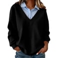thumbnail image 2 of Karymi Shirts for Women Fake Two Piece Collared V Neck Sweatshirt, Color Block Layered Shirt Long Sleeve Pullover Top, Fall Winter Daily Streetwear Outfits Workout Tops for Women, 2 of 7