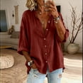 thumbnail image 6 of Craaazy Ladies Fashion 3/4 Sleeve Topss, V Neck Button Down Casual Shirt, Loose Fit Comfy Blouse for Everyday Outfits Gifts, 6 of 7