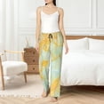thumbnail image 4 of Salouo Yellow With Teal Marble Print Women's Pajama Pants Casual Loose Sweatpants PJs Flowy Pants Drawstring Palazzo for Women Wide Leg Pants Lounge Pajama -Medium, 4 of 8