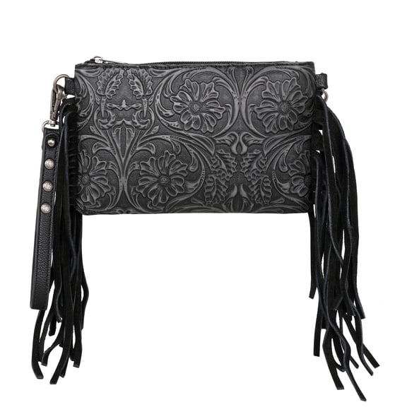 Minibandoleras Montana West para mujer, piel de vacuno, tarjetero con flecos y borla de piel de vacuno MBB-MW1217-181BK