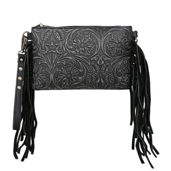 Minibandoleras Montana West para mujer, piel de vacuno, tarjetero con flecos y borla de piel de vacuno MBB-MW1217-181BK